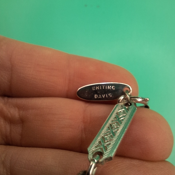 WHITING & DAVIS STATEMENT SILVER TONE FAUX TURQUOISE NECKLACE - Picture 7 of 11